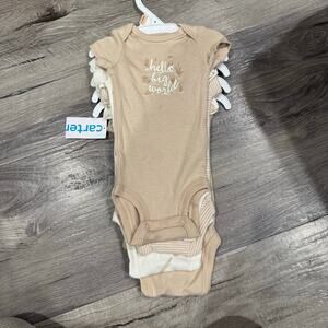 Carter’s Preemie Baby Short Sleeve Bodysuit Bundle Neutral Beige Cotton NWT